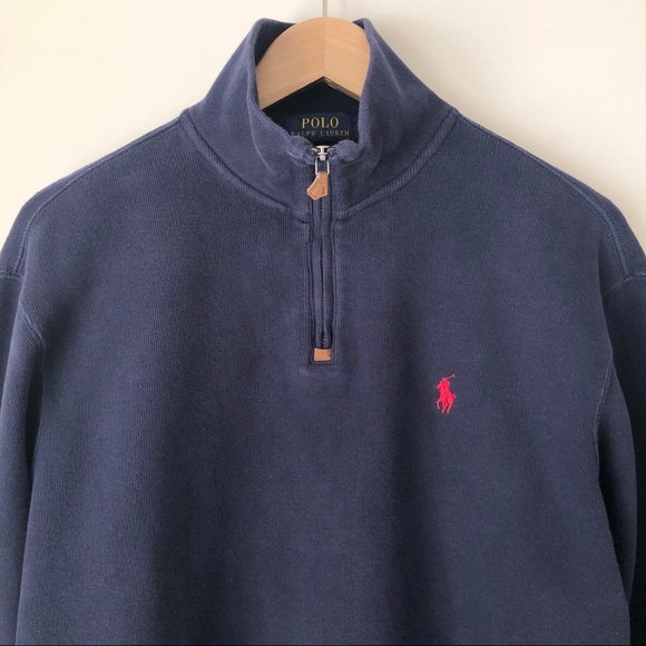 POLO Ralph Lauren Men's Navy Quarter Zip Sweater M - Picture 3 of 11